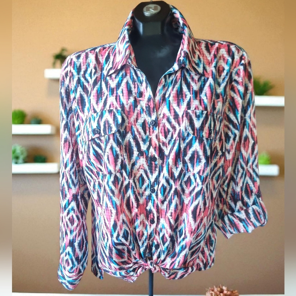 Stdio Works Colorblock Lightweight Flowy Multicolor Women's Blouse Size XL